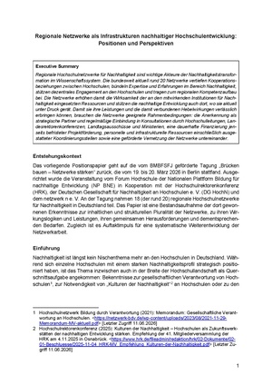 Regionale Netzwerke als Infrastrukturen nachhaltiger Hochschulentwicklung: Positionen und Perspektiven (PDF)